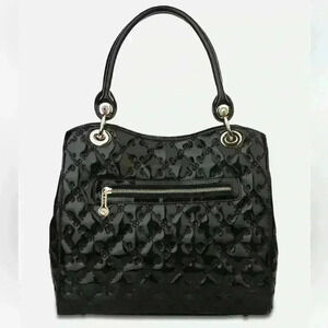 Rioni Italia Moda “The Lady” Quilted Signature Black Patent Leather Bag New!